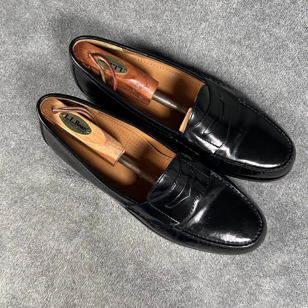 Cole Haan Penny Loafers Black Leather Moc Toe Slip On Dress Shoes Mens 13D 03503
